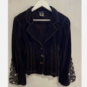 BEBE Vintage Y2K Brown Corduroy Jacket Embroidered Sleeve Made USA Size S
